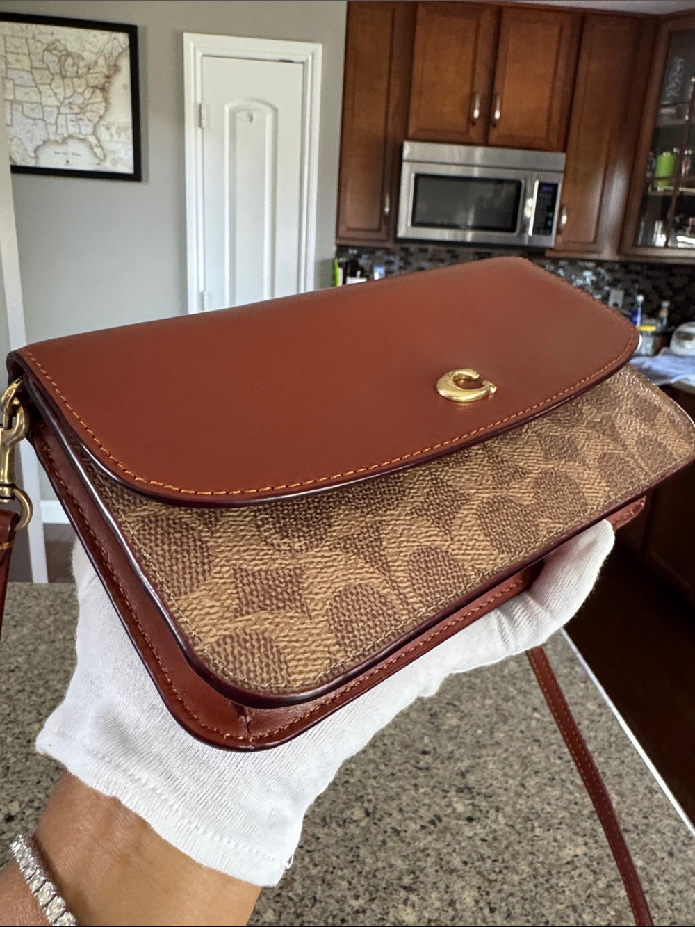 😘Coach Brown Leather & Signature Canvas Crossbody No C5362 - Picture 13 of 14